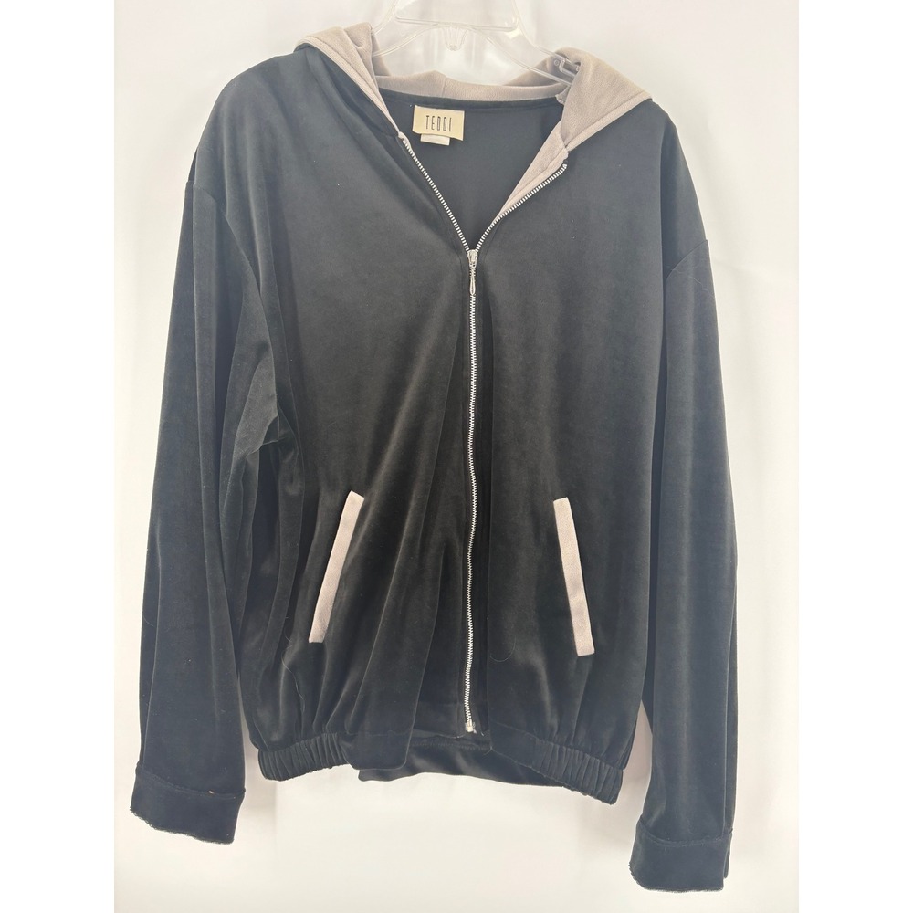 TEDOI‎ Womens Full Zip Hoodie Velour Sweatshirt Jacket Gray Black Large